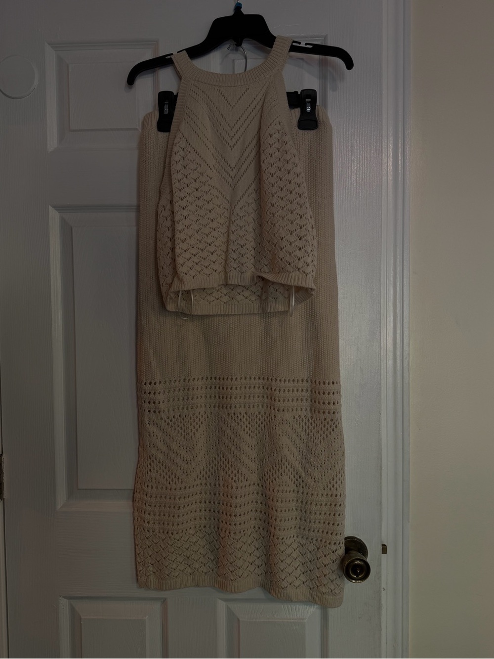 Freshman Crochet Top and Maxi Skirt Set in Beige